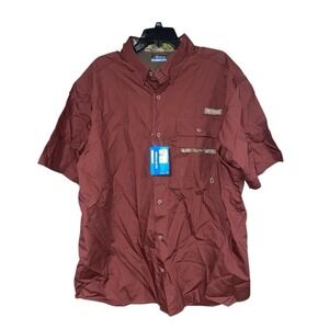Columbia PFG Men's Short Sleeve Maroon Reg Fit Vented Button Down Shirt